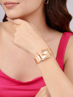 Joker and Witch - Joker & Witch Linear Luxe Rosegold Watch with Rectangle Dial and Chain Link Strap-Amww885 (M)