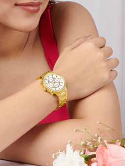 Joker and Witch - Joker & Witch Gold Watch with Rhinestone Accents, White Dial, and Metallic Strap-AMWW916 (M)