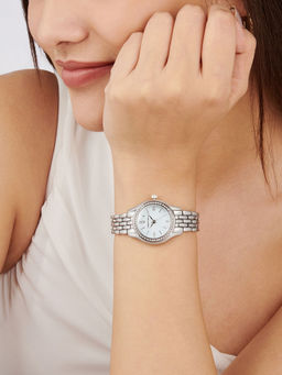 Joker and Witch - Joker & Witch Crystal Aura Silver Rhinestone Watch with White Dial and Chain Link Strap-AMWW875 (M)