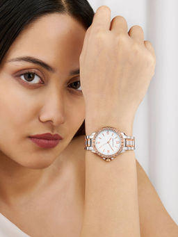 Joker and Witch - Joker & Witch Dual Tone Rhinestone Watch with White Dial and Chain Link Strap-AMWW880 (M)