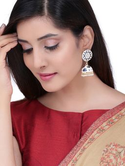 Yellow Chimes - Gold Plated Blue Floral Meenakari Design Jhumka Earrings