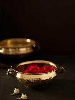 DecorTwist - Myra Embossed Brass Sheet Metal Urli With Handles