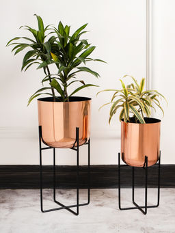 DecorTwist - Vivid Set of 2 Planter Stands Copper & Black