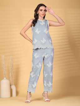 Gipsy - Sky Blue Embroidered Co-Ord (Set of 2)