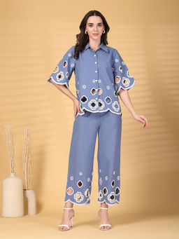 Gipsy - Blue Cutwork Embroidered Cotton Co-Ord (Set of 2)