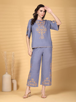 Gipsy - Blue Embroidered Cotton Co-Ord (Set of 2)