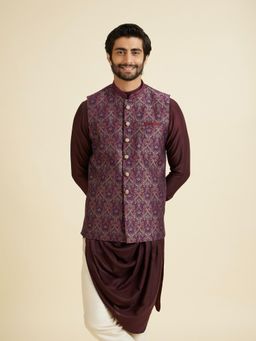 Manyavar - Wine-Toned Opulent Nehru Jacket for Men