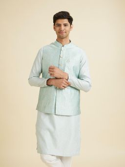 Manyavar - Captivating Blue Brocade Nehru Jacket for Men