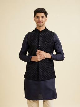 Manyavar - Velvety Blue Elegance Nehru Jacket for Men