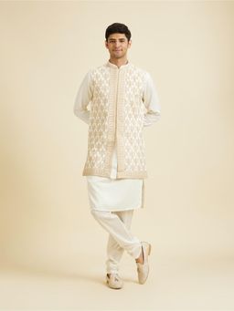 Manyavar - Off White Splendour Kurta with Churidar & Jacket for Men