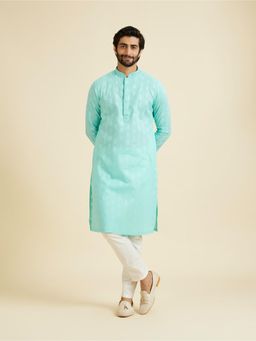 Manyavar - Aqua Green Cotton Elegance Kurta with Pyjama for Men