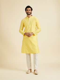 Manyavar - Radiant Yellow Brocade Kurta with Pyjama for Men