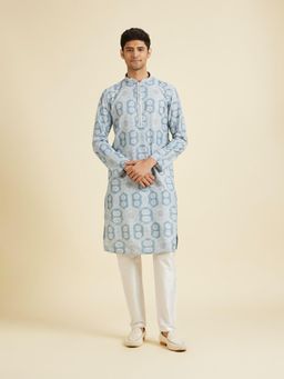 Manyavar - Elegant Blue Blended Cotton Kurta with Pyjama for Men