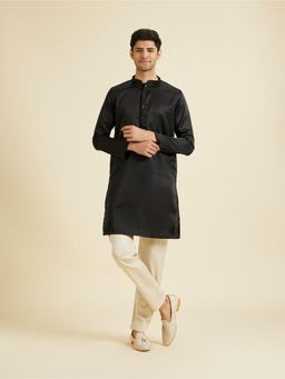 Manyavar - Mystic Black Satin Kurta with Pyjama for Men