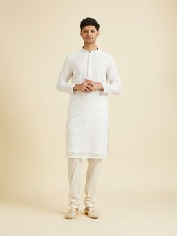Manyavar - Cream Georgette Kurta with Churidar Ensemble for Men