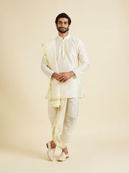 Manyavar - Classy Off White Kurta with Dhoti and Dupatta for Men