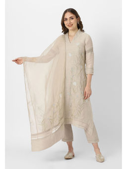 Kaveri - Beige Natural Dew Drop Fly Free Kurta with Pant and Dupatta (Set of 3)