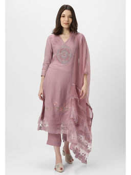 Kaveri - Pink Rote Kurta with Pant and Dupatta (Set of 3)