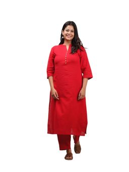 ARAMYA - Women Red Khadi Solid Kurta with Pant (Set of 2)