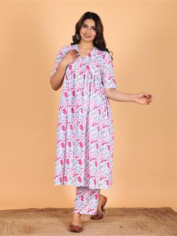 ARAMYA - Women Multi-Color Cotton Floral Kurta with Palazzo (Set of 2)