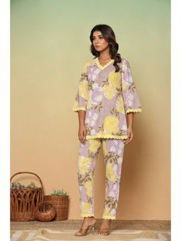 Kasya - Women Lavender Cotton Floral Printed Co-Ord (Set of 2)