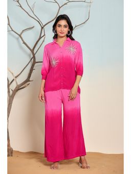 Zolo Label - Women Pink Viscose Rayon Embellished Co-Ord (Set of 2)