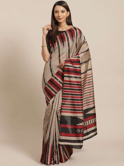Sareemall - Beige Printed Saree Unstitched Blouse