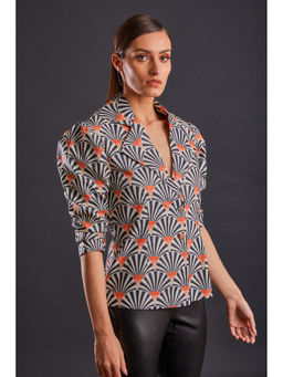 FUGA - Curvy Striped Blazer Off White