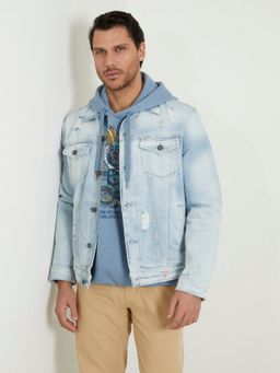 Guess - Blue Pure Cotton Solid Denim Jacket