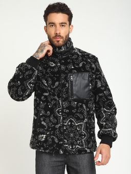 Guess - Black Polyester Printed Sherpa Jacket