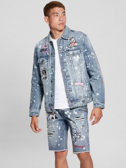 Guess - Blue Pure Cotton Printed Denim Jacket
