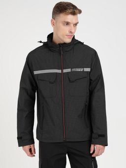 Guess - Black Polyamide Blend Checkered Utility Jacket