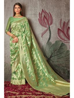 Sangam Prints - Green Woven Work Traditional Tassels Saree with Unstitched Blouse