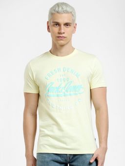 Jack & Jones - Beige Logo Print Crew Neck T-shirt
