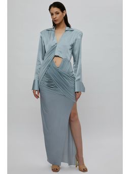 Deme - Katie Baby Blue Dress with Shoulder Pads