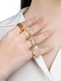 Lilly & Sparkle - Gold Toned Crystal and Stone Studded Ring (Pack of 15)