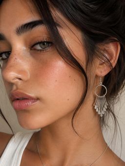 Niska - Silver Fringe Hoop Dangle Earrings for Women