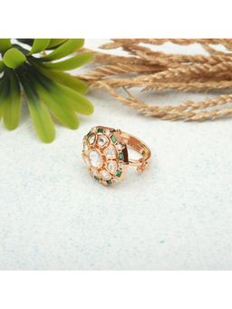 SHILLYN - Green Vintage-Inspired Kundan and Emerald Hexagonal Ring