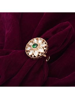 SHILLYN - Royal Floral Kundan Emerald Circular Statement Cocktail Ring