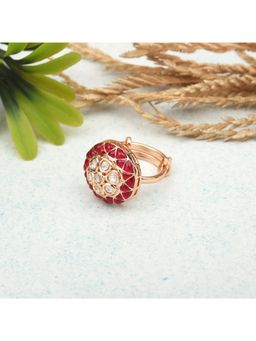 SHILLYN - Ruby Blossom Kundan Adjustable Statement Ring