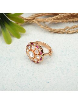 SHILLYN - Pink Vintage-Inspired Kundan and Ruby Hexagonal Ring