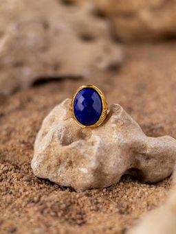 Stone Story By Shruti - Blue 18K Gold-Plated Lapis Lazuli Adjustable Finger Ring