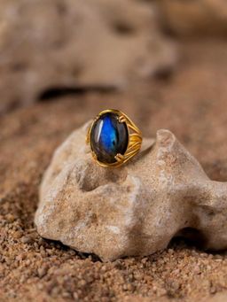 Stone Story By Shruti - Blue 18K Gold-Plated Labradorite Adjustable Finger Ring