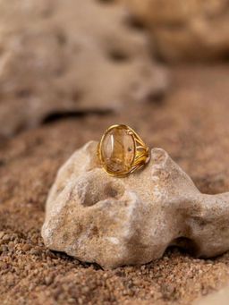 Stone Story By Shruti - 18Kgold-Plated Golden Rutile Quartz Adjustable Finger Ring