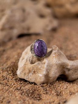 Stone Story By Shruti - Purple Rhodium-Plated Charoite Adjustable Finger Ring