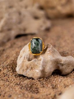 Stone Story By Shruti - Green Rhodium-Plated Seraphinite Adjustable Finger Ring