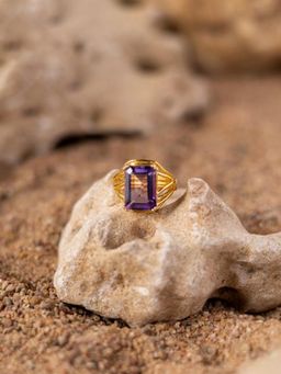 Stone Story By Shruti - Purple Matt 18K Gold-Plated Amethyst Adjustable Finger Ring