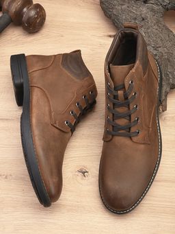 Pelle Albero - Men Tan Solid Leather Formal Boots