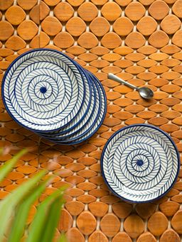 ExclusiveLane - Indigo Chevron' Ceramic Side or Quarter Plates (Set of 6, Microwave Safe)
