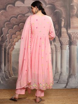 VISHUDH - Women Pink Embroidered Anarkali Kurta with Pant & Dupatta (Set of 3)